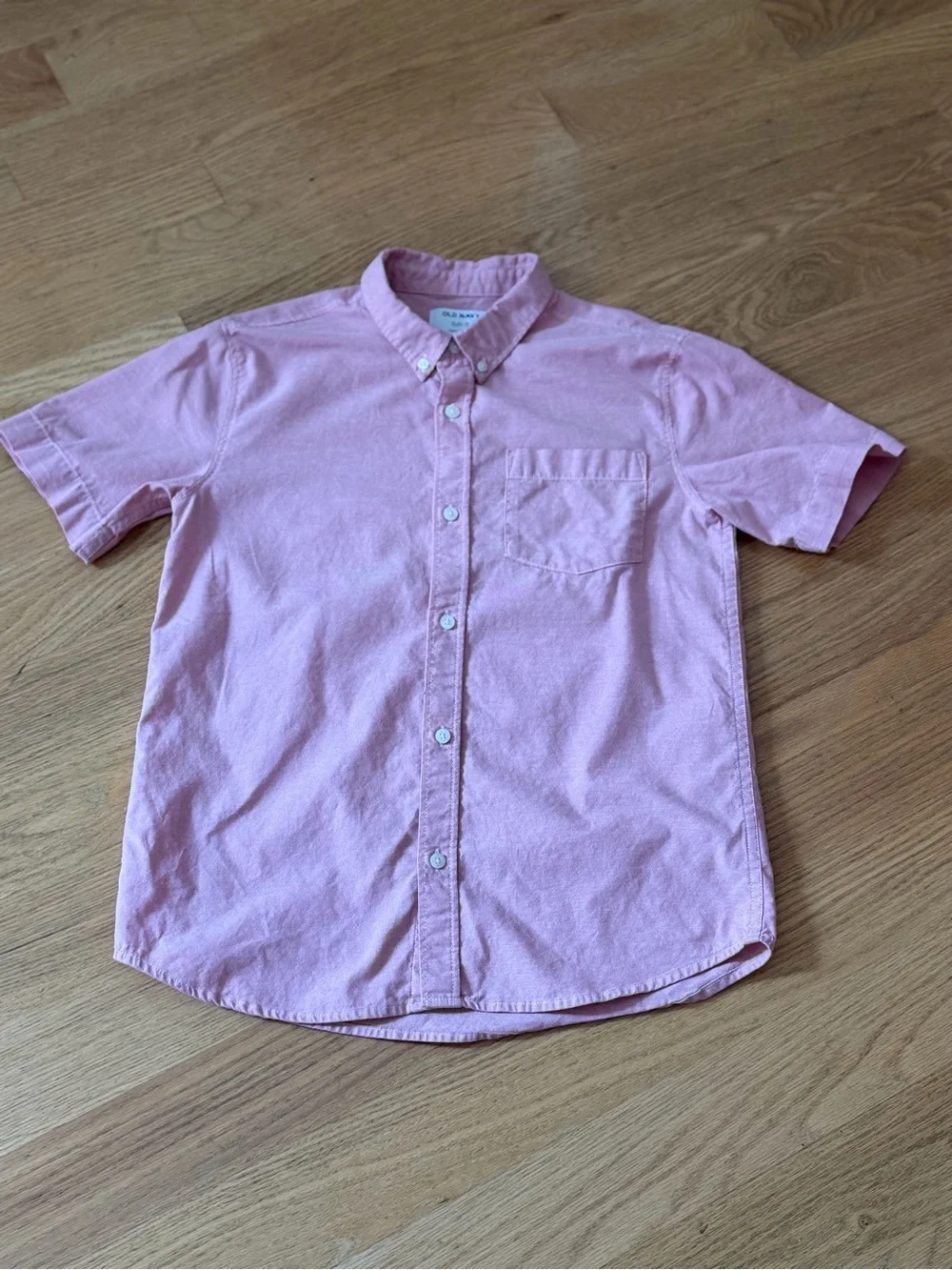 Old Navy Boys Short Sleeve Button-Down Cotton Shirt Sz XL Dusty Pink Gently Worn